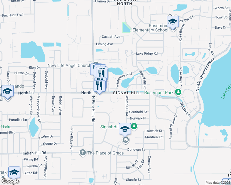 map of restaurants, bars, coffee shops, grocery stores, and more near 4990 North Lane in Orlando