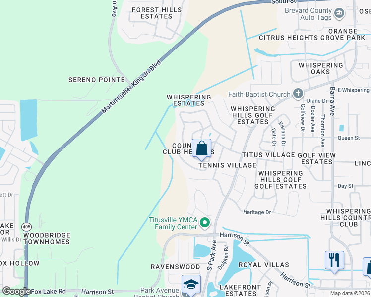 map of restaurants, bars, coffee shops, grocery stores, and more near 1427 Overlook Terrace in Titusville