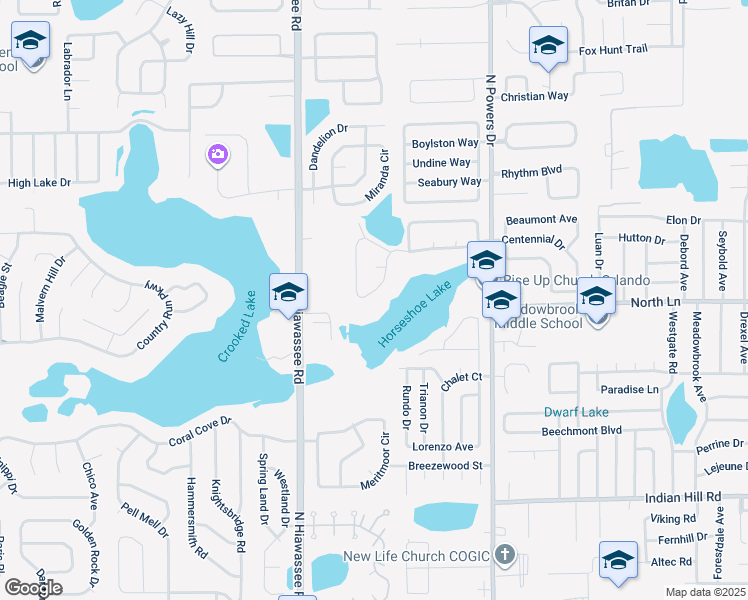 map of restaurants, bars, coffee shops, grocery stores, and more near 6566 Whirlaway Circle in Orlando