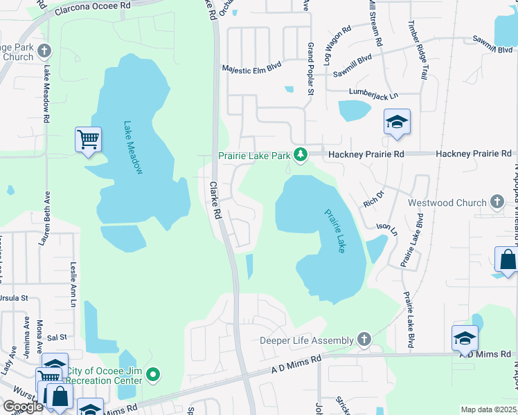 map of restaurants, bars, coffee shops, grocery stores, and more near 1701 Rushden Drive in Ocoee