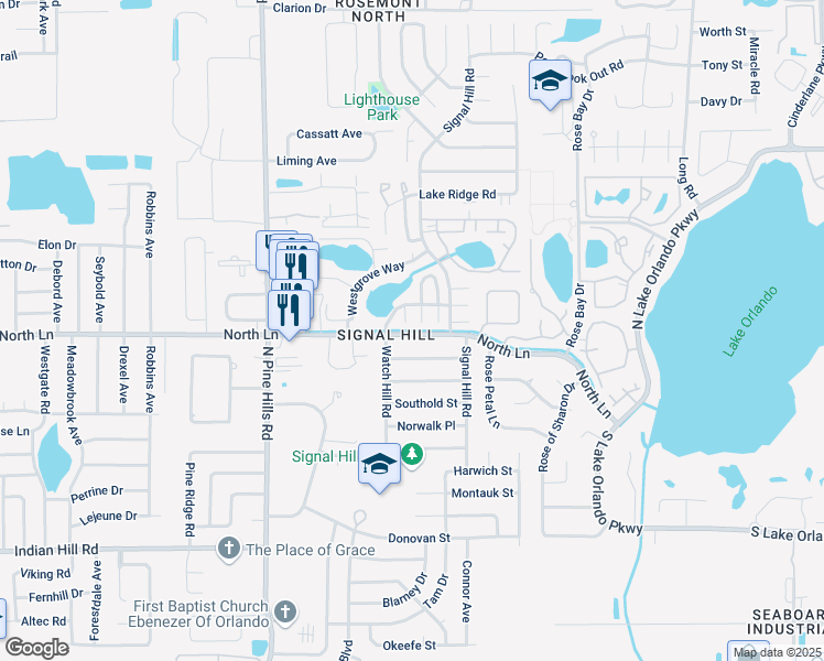 map of restaurants, bars, coffee shops, grocery stores, and more near 4810 North Lane in Orlando