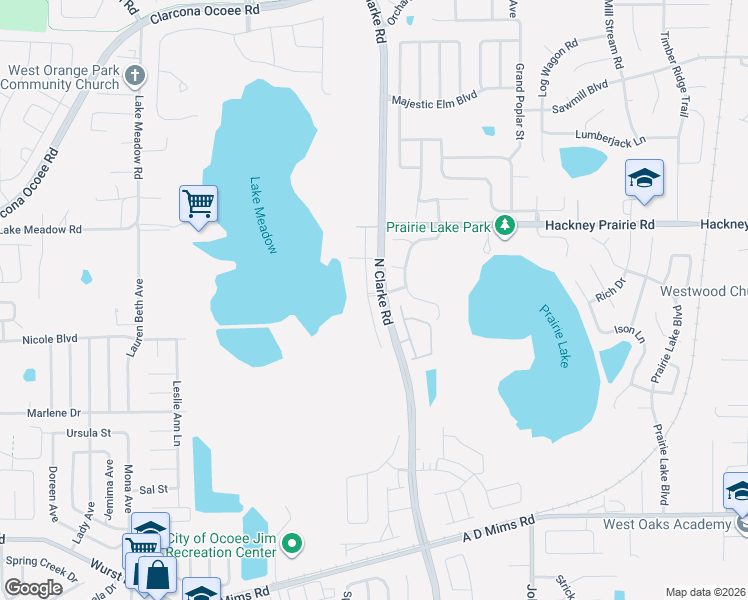 map of restaurants, bars, coffee shops, grocery stores, and more near 1760 Fritwell Court in Ocoee