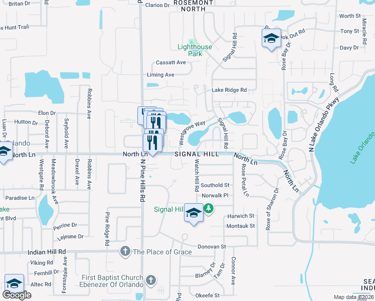 map of restaurants, bars, coffee shops, grocery stores, and more near 4388 Watch Hill Road in Orlando