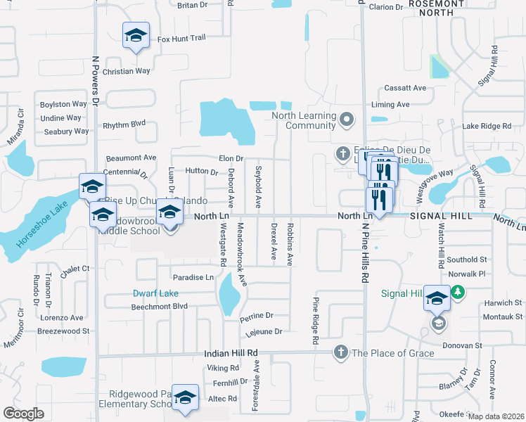 map of restaurants, bars, coffee shops, grocery stores, and more near 4314 Drexel Avenue in Orlando