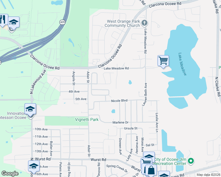 map of restaurants, bars, coffee shops, grocery stores, and more near 870 Satin Leaf Circle in Ocoee