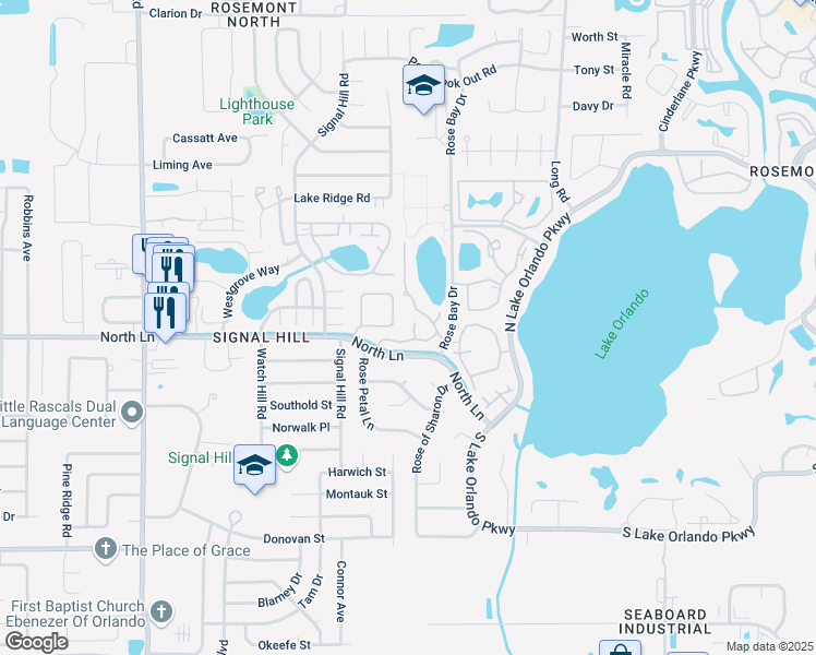 map of restaurants, bars, coffee shops, grocery stores, and more near 4582 Pheasant Run Drive in Orlando