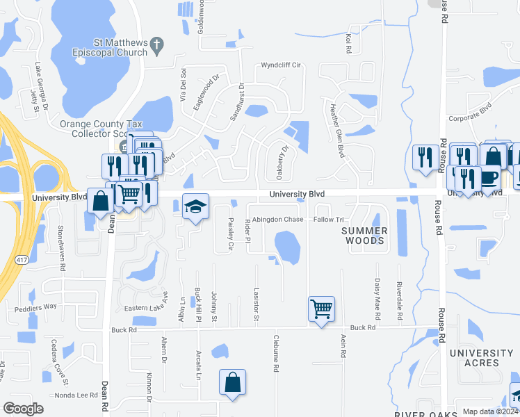 map of restaurants, bars, coffee shops, grocery stores, and more near 10526 Stradford Row in Orlando