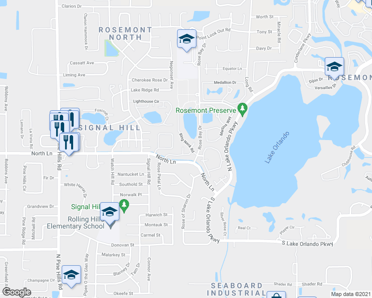map of restaurants, bars, coffee shops, grocery stores, and more near 4582 Pheasant Run Drive in Orlando