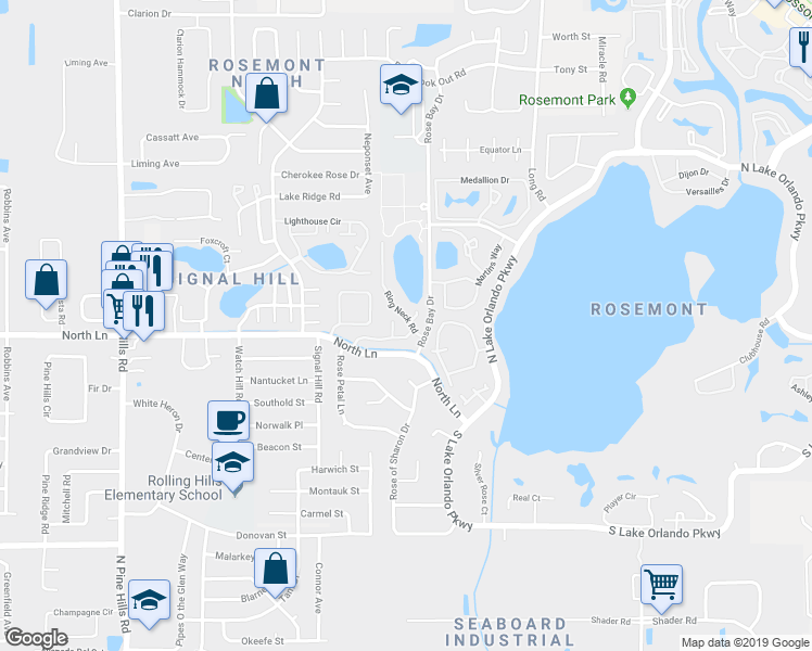 map of restaurants, bars, coffee shops, grocery stores, and more near in Orlando