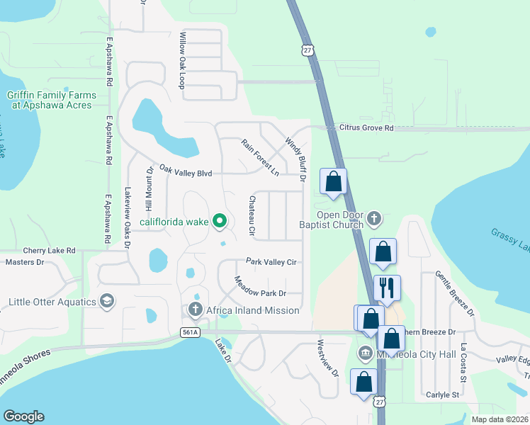 map of restaurants, bars, coffee shops, grocery stores, and more near 1118 Blackjack Ridge Street in Minneola
