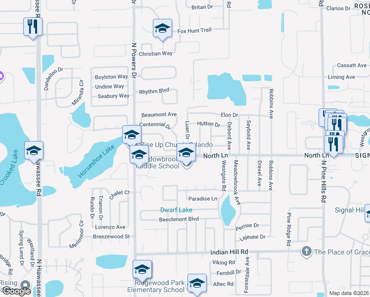 map of restaurants, bars, coffee shops, grocery stores, and more near 4022 Luan Drive in Orlando