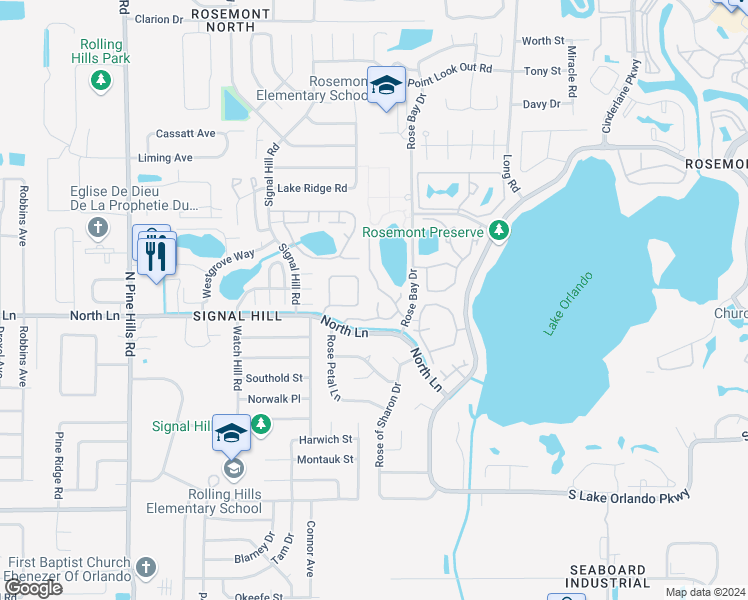 map of restaurants, bars, coffee shops, grocery stores, and more near 4418 Prairie Court in Orlando