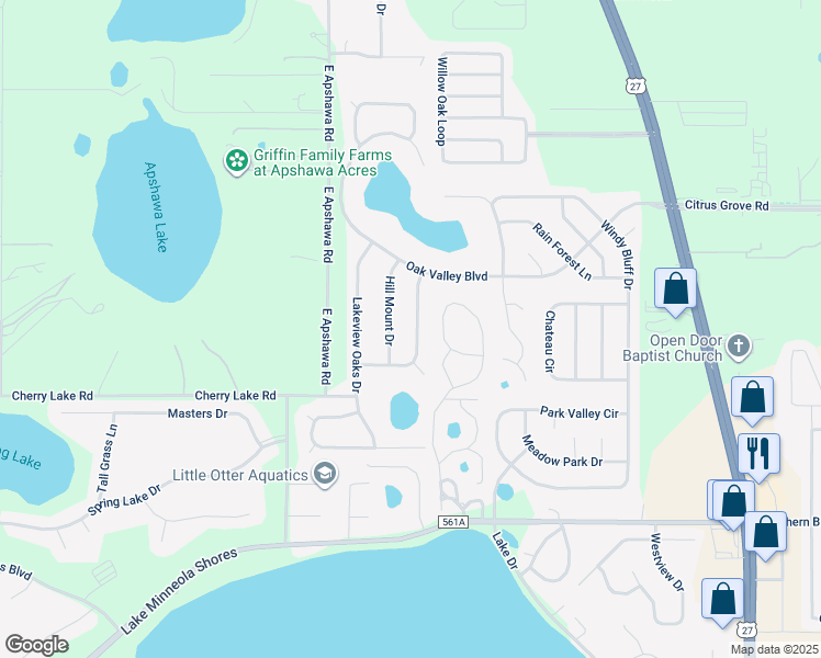 map of restaurants, bars, coffee shops, grocery stores, and more near 1114 Heather Glen Drive in Clermont