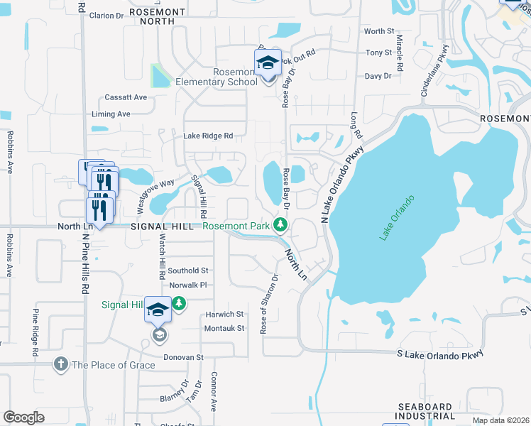 map of restaurants, bars, coffee shops, grocery stores, and more near 4504 Ring Neck Road in Orlando