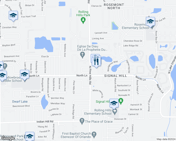 map of restaurants, bars, coffee shops, grocery stores, and more near 5201 Bonnie Brae Circle in Orlando