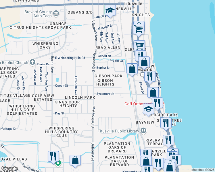 map of restaurants, bars, coffee shops, grocery stores, and more near 909 Kenilworth Court in Titusville