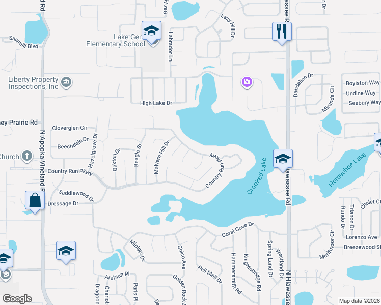 map of restaurants, bars, coffee shops, grocery stores, and more near 4542 Gallberry Court in Orlando