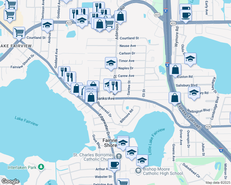 map of restaurants, bars, coffee shops, grocery stores, and more near 834 Alton Avenue in Orlando