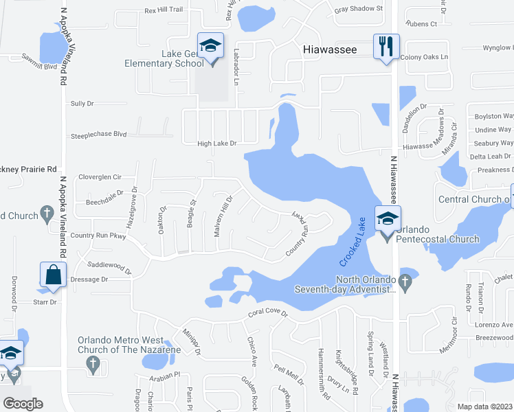 map of restaurants, bars, coffee shops, grocery stores, and more near 4542 Gallberry Court in Orlando