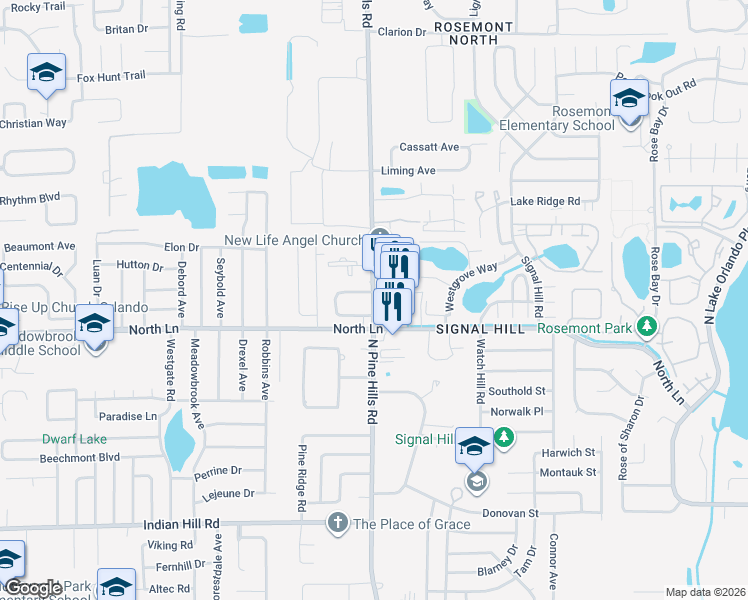 map of restaurants, bars, coffee shops, grocery stores, and more near 4731 County Road 431 in Orlando