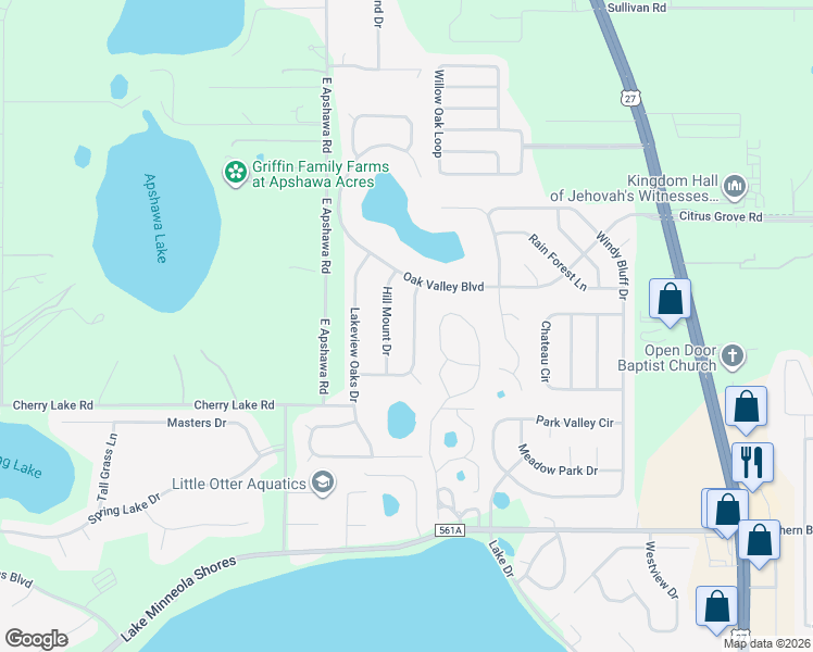 map of restaurants, bars, coffee shops, grocery stores, and more near 1122 Heather Glen Drive in Clermont