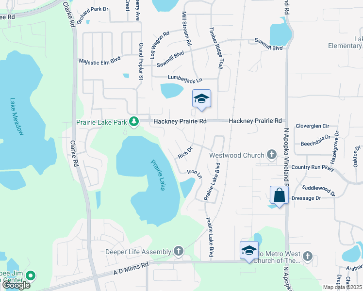 map of restaurants, bars, coffee shops, grocery stores, and more near 610 Rich Drive in Ocoee