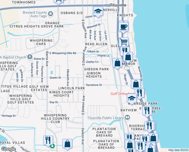 map of restaurants, bars, coffee shops, grocery stores, and more near 909 Kenilworth Ct in Titusville