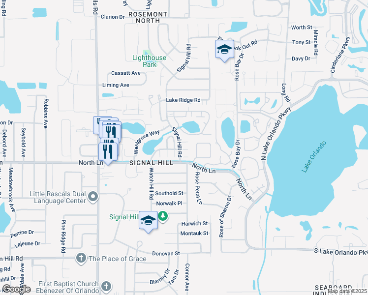 map of restaurants, bars, coffee shops, grocery stores, and more near 4721 Watch Hill Court in Orlando