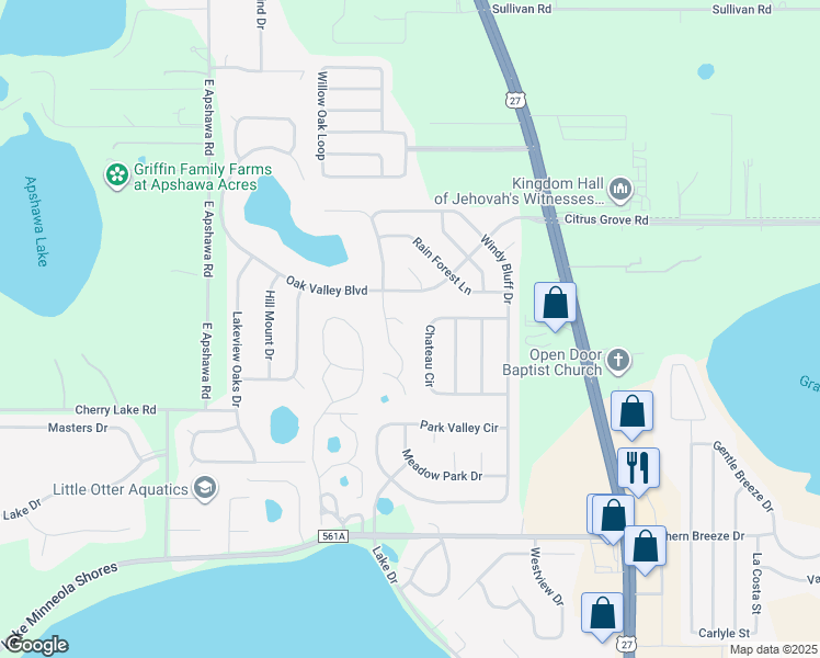 map of restaurants, bars, coffee shops, grocery stores, and more near 1200 Oak Leaf Court in Minneola