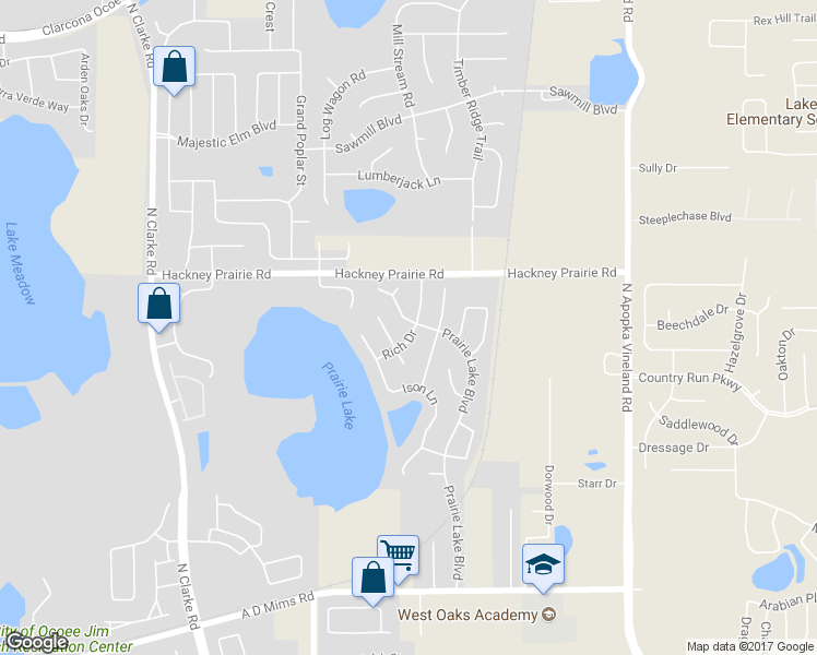 map of restaurants, bars, coffee shops, grocery stores, and more near 610 Rich Drive in Ocoee