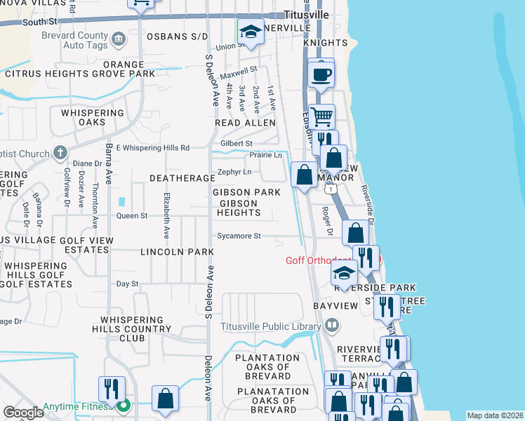 map of restaurants, bars, coffee shops, grocery stores, and more near 835 Kenilworth Court in Titusville