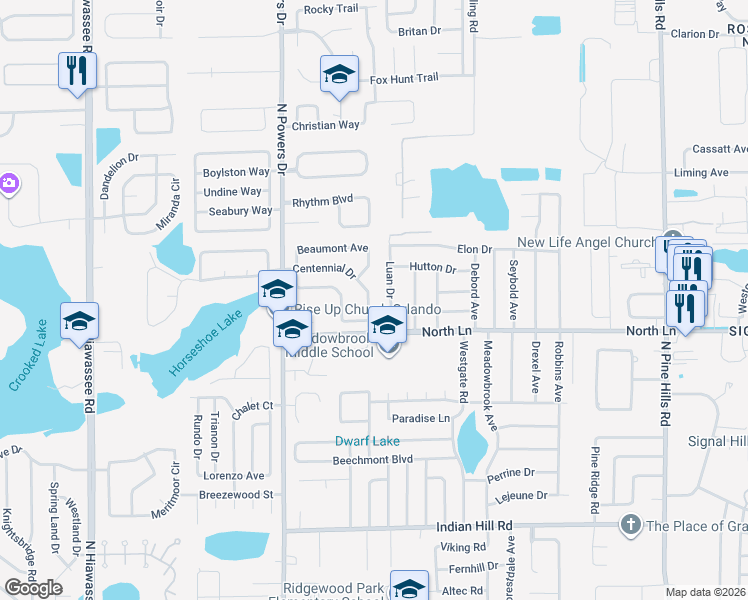 map of restaurants, bars, coffee shops, grocery stores, and more near 4022 Luan Drive in Orlando