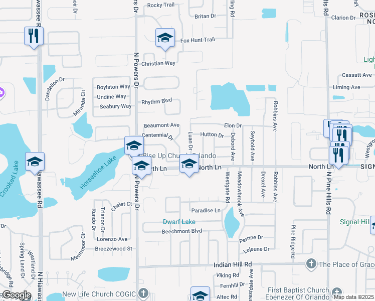 map of restaurants, bars, coffee shops, grocery stores, and more near 4022 Luan Dr in Orlando