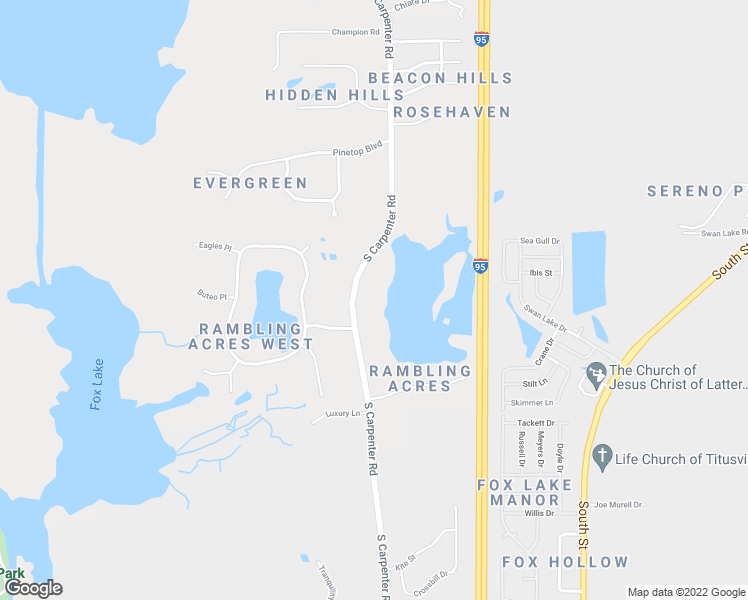 map of restaurants, bars, coffee shops, grocery stores, and more near 1415 South Carpenter Road in Titusville