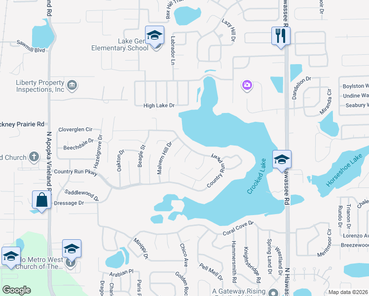 map of restaurants, bars, coffee shops, grocery stores, and more near 4542 Gallberry Court in Orlando