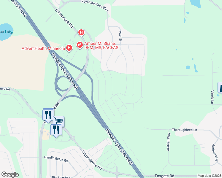 map of restaurants, bars, coffee shops, grocery stores, and more near 17942 Triple E Road in Montverde