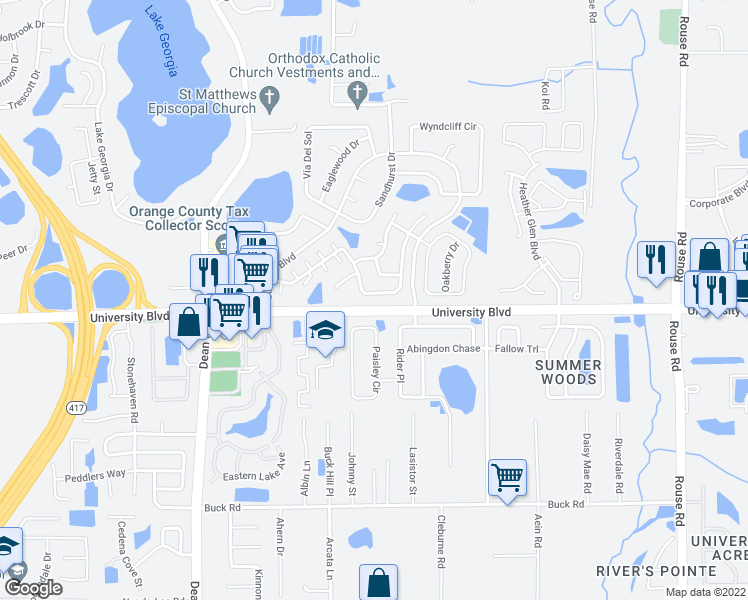 map of restaurants, bars, coffee shops, grocery stores, and more near 10424 Sun Villa Boulevard in Orlando
