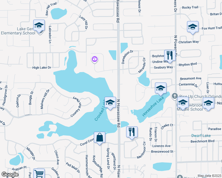 map of restaurants, bars, coffee shops, grocery stores, and more near 4510 North Hiawassee Road in Orlando