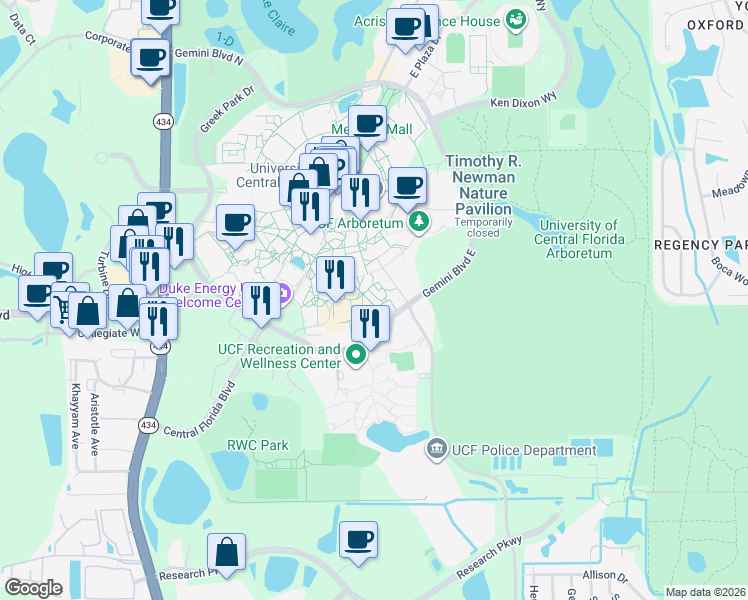 map of restaurants, bars, coffee shops, grocery stores, and more near in Orlando
