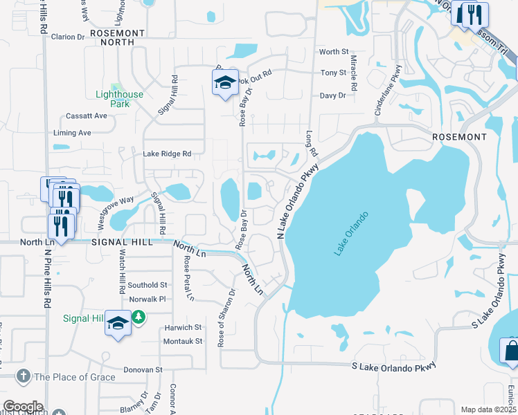 map of restaurants, bars, coffee shops, grocery stores, and more near Landing Drive in Orlando