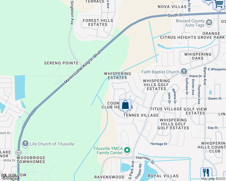 map of restaurants, bars, coffee shops, grocery stores, and more near 1380 Overlook Terrace in Titusville