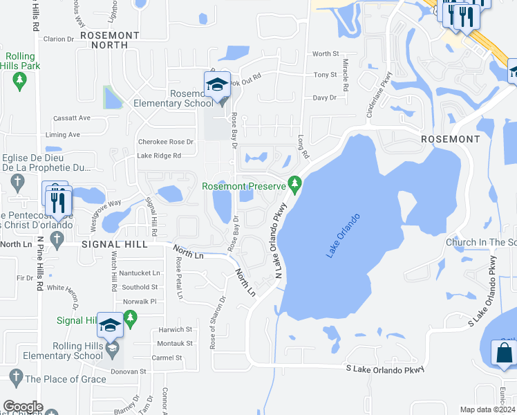 map of restaurants, bars, coffee shops, grocery stores, and more near 4504 Lake Martin Lane in Orlando