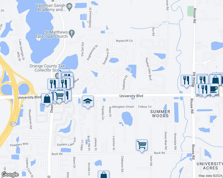 map of restaurants, bars, coffee shops, grocery stores, and more near 10484 Sun Villa Boulevard in Orlando