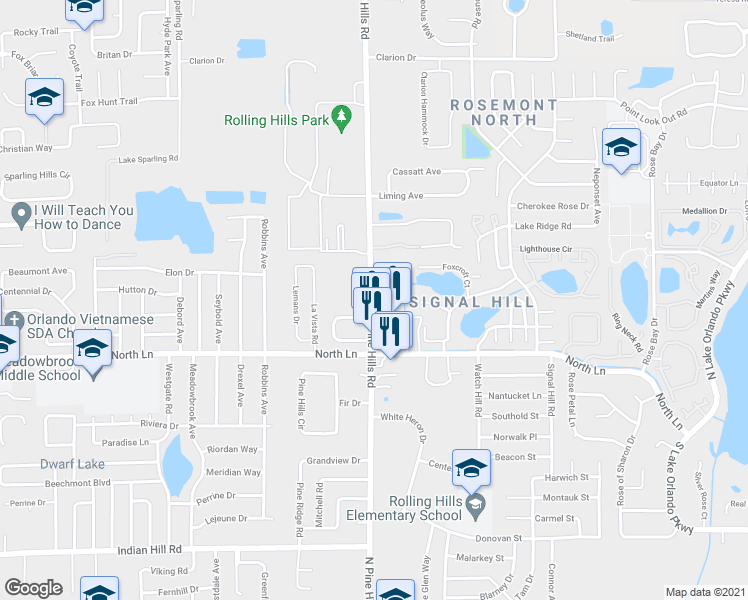 map of restaurants, bars, coffee shops, grocery stores, and more near 4731 County Road 431 in Orlando