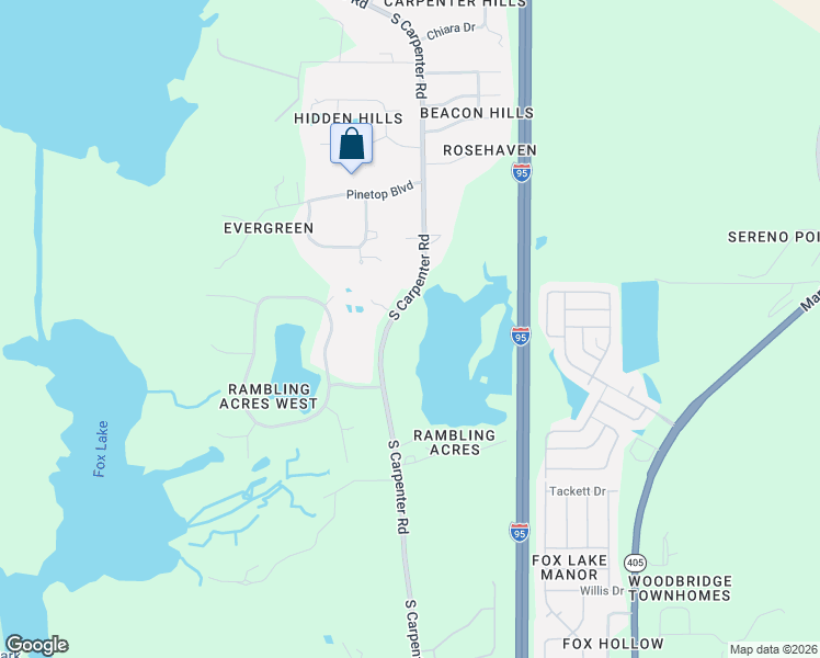 map of restaurants, bars, coffee shops, grocery stores, and more near 1325 South Carpenter Road in Titusville