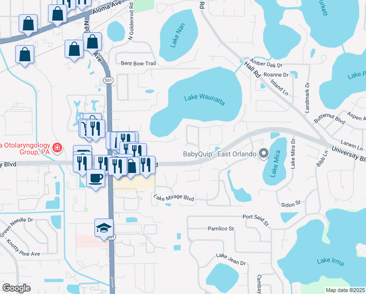 map of restaurants, bars, coffee shops, grocery stores, and more near 4050 Tenita Drive in Winter Park