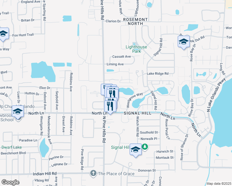 map of restaurants, bars, coffee shops, grocery stores, and more near 3 Foxcroft Court in Orlando