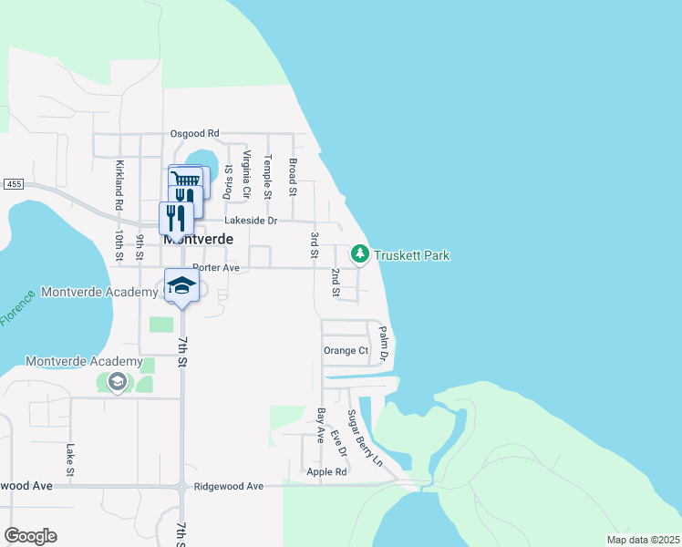 map of restaurants, bars, coffee shops, grocery stores, and more near 17408 Porter Avenue in Montverde