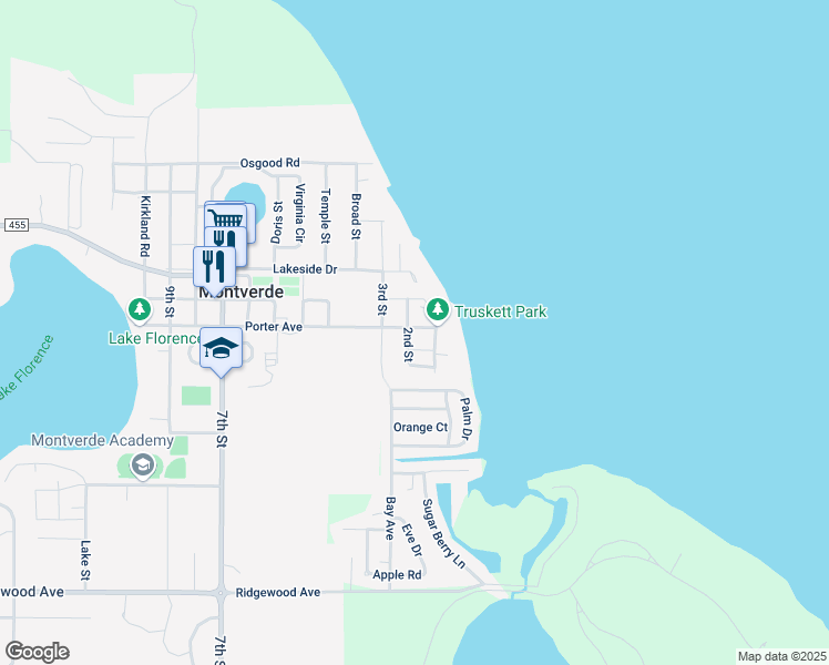 map of restaurants, bars, coffee shops, grocery stores, and more near 17408 Porter Avenue in Montverde