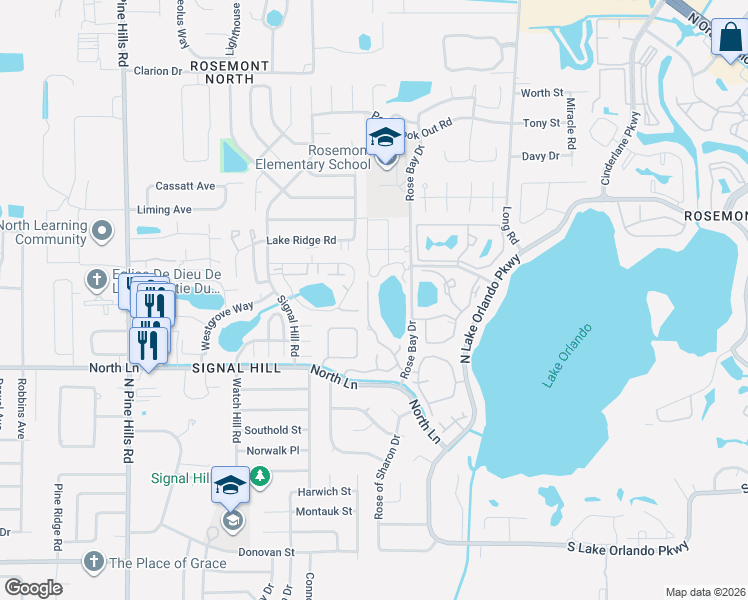 map of restaurants, bars, coffee shops, grocery stores, and more near 4613 Ring Neck Road in Orlando